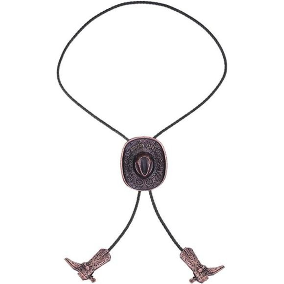 Cowboy Knight Boots Bola Tie Necktie for Men Bronze Cowboy Hat - Picture 5 of 6